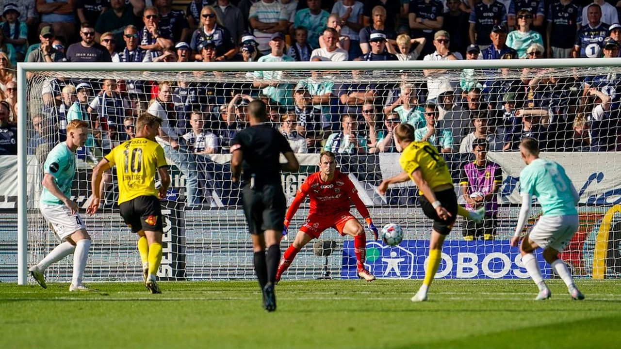 Lillestrom and Egnatia players contest the ball during the tie